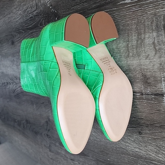 NEW! Schutz Leather Croco Ankle Boots - Lupe Kelly Green 5.5 - Picture 8 of 10